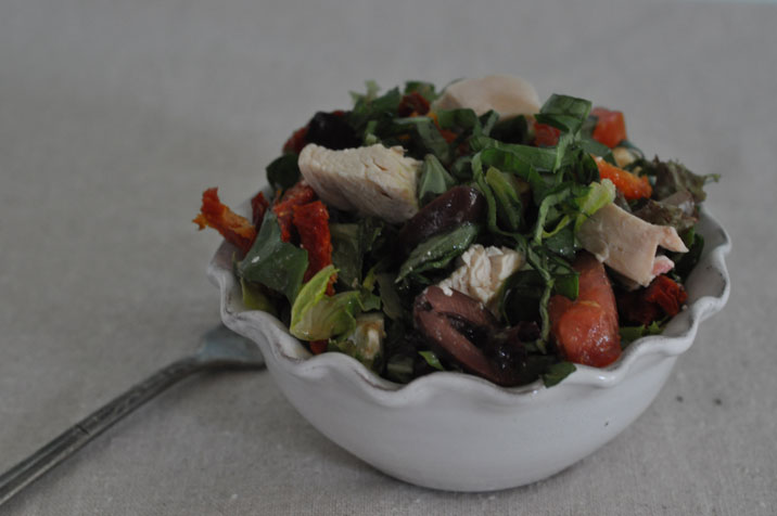 this picture doesn't do justice to this totally delicious mediterranean chopped salad- the secret is the dijon-balsamic dressing