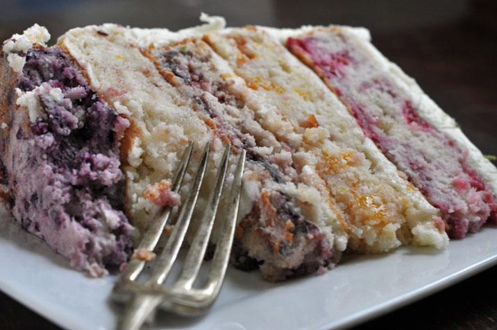 five layers of fruity goodness: blackberry, pear, cherry, nectarine and raspberry