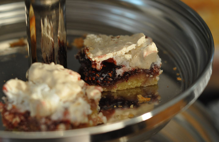 Louise Cake: Coconutty meringue on top of raspberry jam on top of a lemony shortbread base.